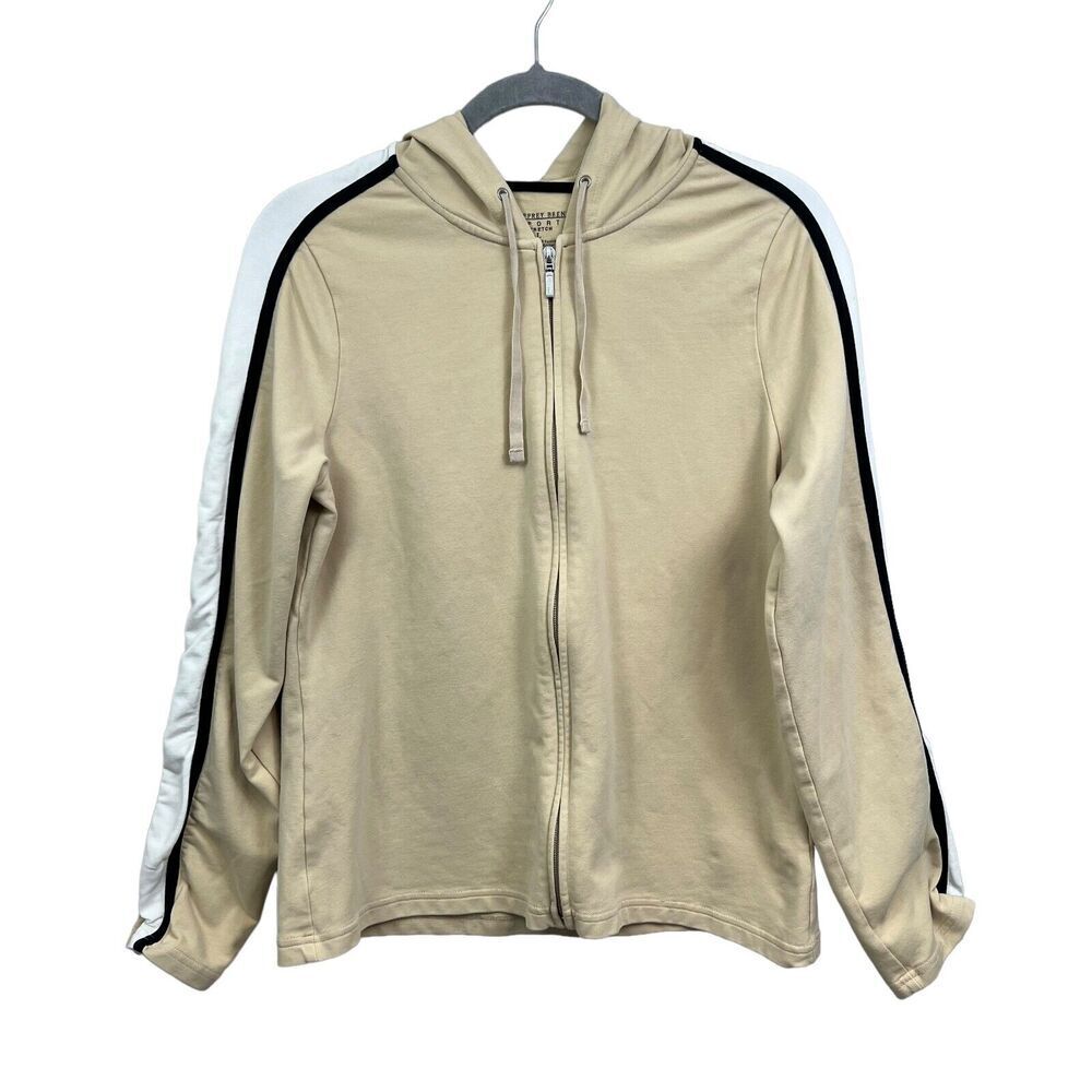 Geoffrey Beene Sport Womens Hoodie Sweatshirt Stretch Full Zip Beige Size L*